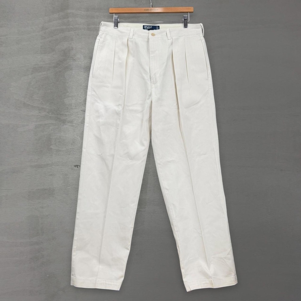 Vintage Polo Ralph Lauren Andrew Pant White Pleated Cotton Chino 32 x 31